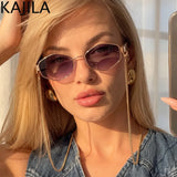 Small frame hexagon sunglasses for women with chain, designer punk style by HSF Marketplace, luxury brand sun shades for ladies.