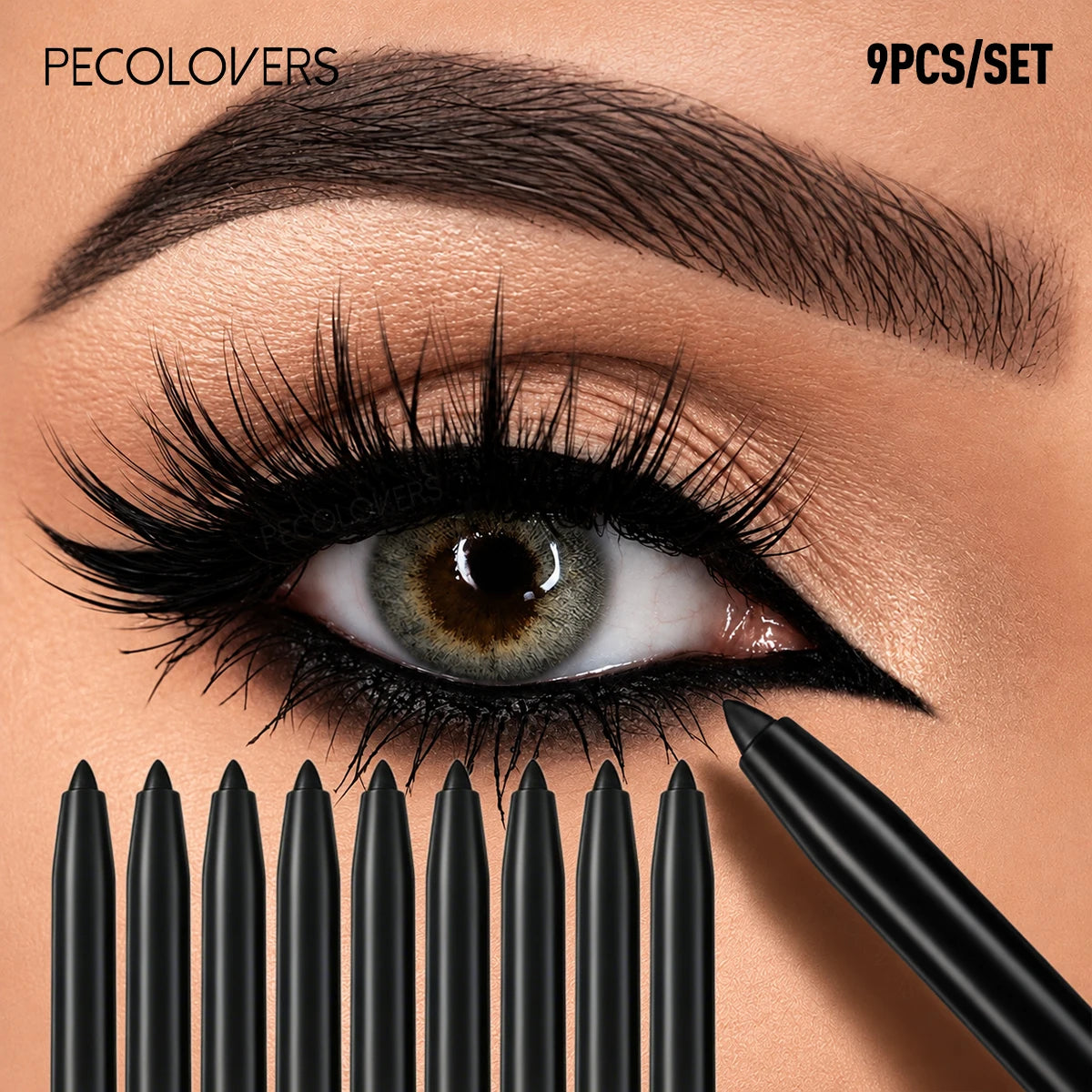9-piece HSF Marketplace gel eyeliner pencil kit with black cream eyeliners for smooth, waterproof, smudge-resistant makeup