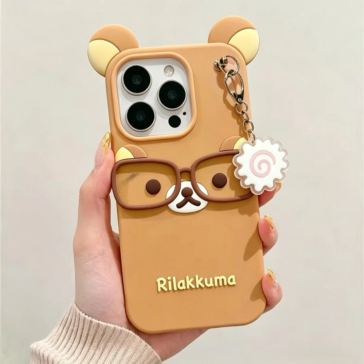 3D cute bear cartoon iPhone case for 12 to 17 Pro Max models, HSF phone case in raised textured design