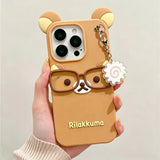 3D cute bear cartoon iPhone case for 12 to 17 Pro Max models, HSF phone case in raised textured design