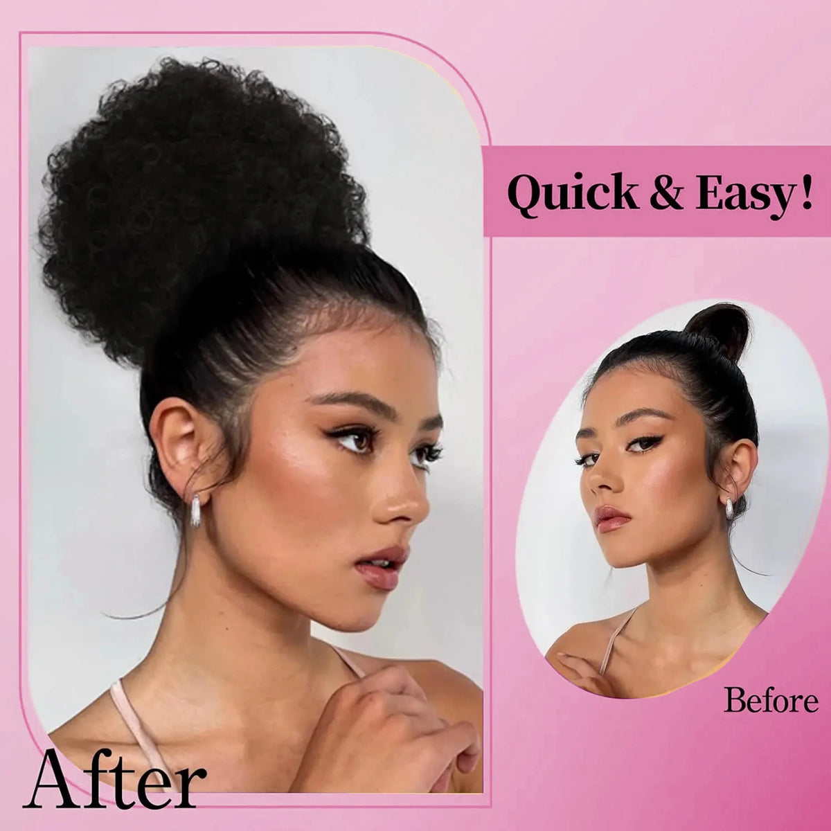 HSF Marketplace Brazilian kinky curly human hair afro puff drawstring ponytail bun chignon<|end|>