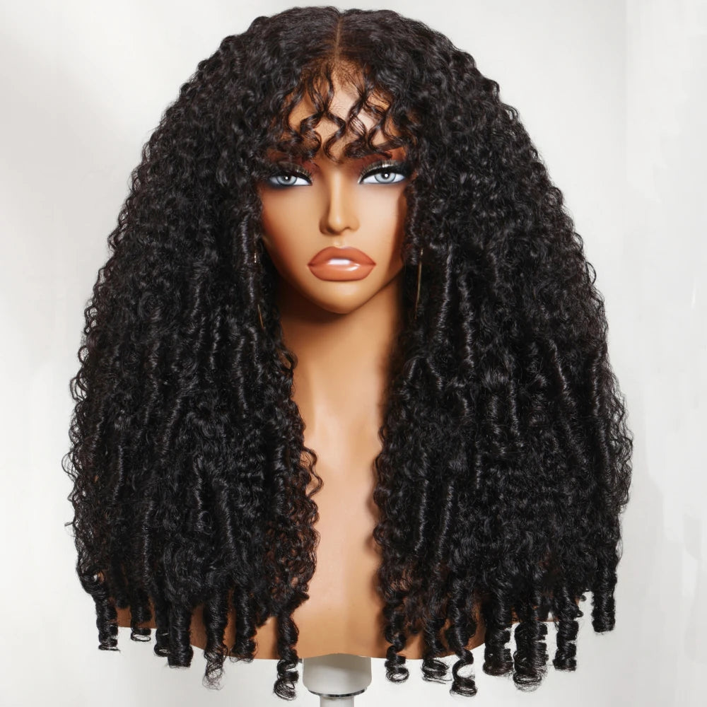 Burmese curly glueless human hair wig with bangs by HSF Marketplace