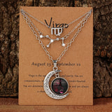 Set of three zodiac moon glow pendant necklaces with birthstone cards, perfect birthday gift for friends and besties.