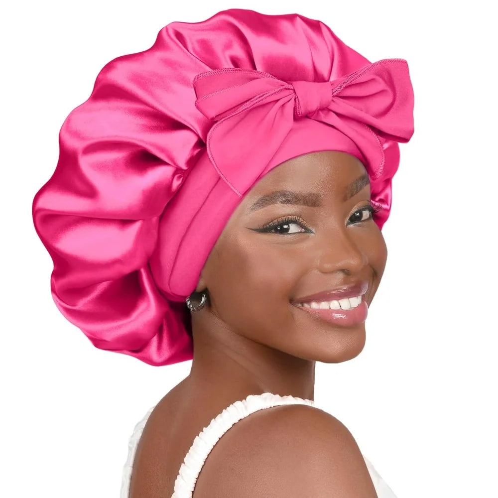 Oversized Satin Hat Sleeping Night Hat Cap Double Layered Hair Caps Curly Hair Nightcap Silk Bonnet Satin Bonnet Hair Bonnet