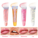 Set of four ZaiDoc fruity flavored lip balms with tinted gloss and shiny finish, moisturizing and nourishing lip care in 7g tubes.