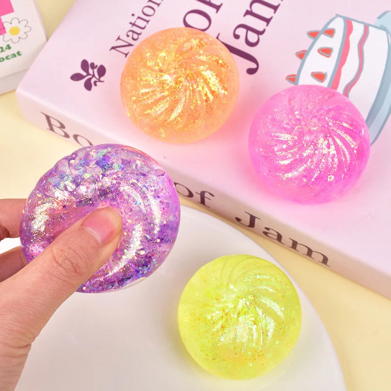 2026 new Decompression toy glitter colored bun shaped venting ball, dumping bun squeezing decompression ball