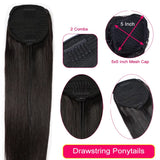 HSF Marketplace human hair drawstring ponytail extension, natural silky straight Remy clip-in hairpiece