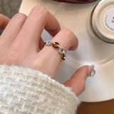 925 Sterling Silver Open Finger Ring Golden Enamel Donut Dazzling Geometric Punk For Women Jewelry Gift Dropship Wholesale