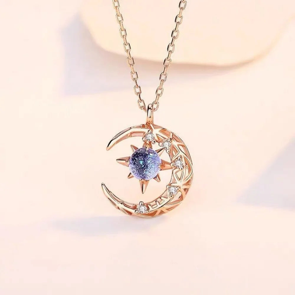 Hanging star and moon pendant necklace for women, simple clavicle chain jewelry, fashion accessory by HSF Marketplace