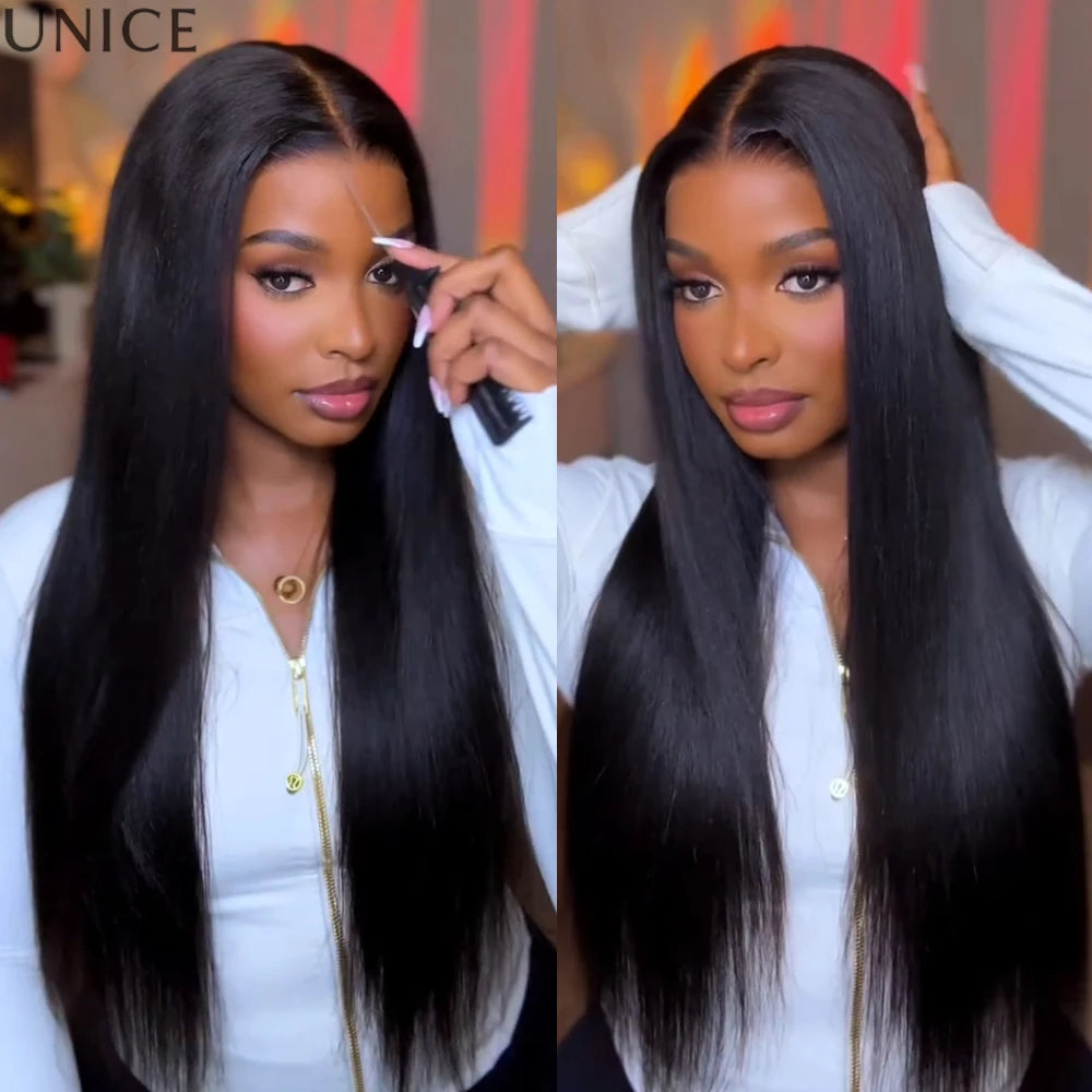 Lace Yaki straight human hair wig with Invisi Drawstring by HSF Marketplace