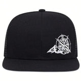Unisex compass embroidery adjustable baseball cap in black, close-up view of women's hip-hop hatեական