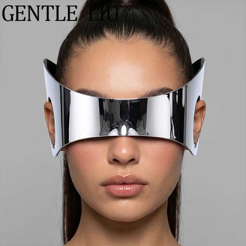 Steampunk one-piece shield sunglasses for women with wrap-around design, windproof goggle style, luxury Y2K punk eyewear by HSF Marketplace