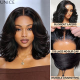 Layered blowout wavy bob human hair wig, glueless, 150% density by HSF Marketplace