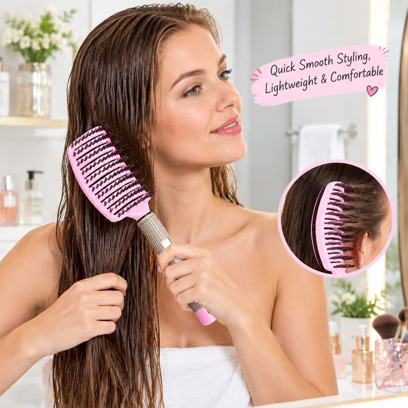 3Pcs Pink Hair Brush Set with Spray Bottle Air Cushion Massage Comb Hollow Vent Detangling Brush Wet Dry Hair Styling Salon Tools