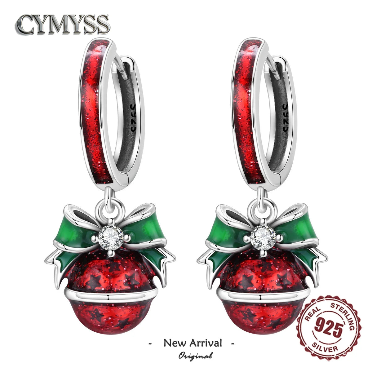 925 sterling silver Christmas dangle earrings for women by HSF Marketplace, festive holiday jewelry pair