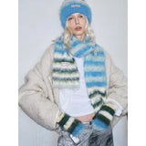 Y2K striped winter scarf, gloves and hat set for women by HSF Marketplace