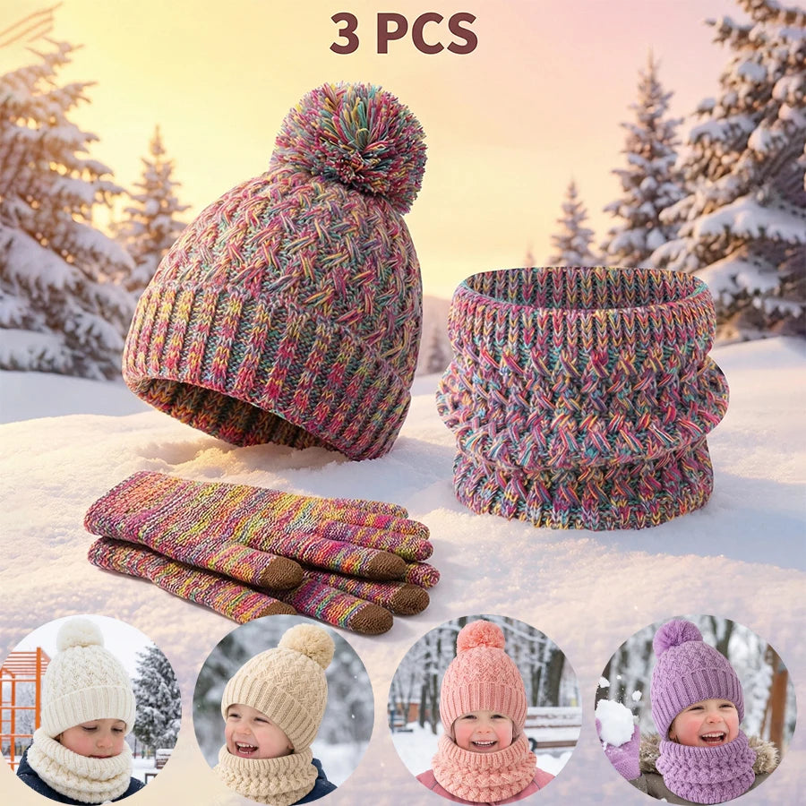 Kids' solid color fleece hat, scarf and gloves set for winter by HSF Marketplace