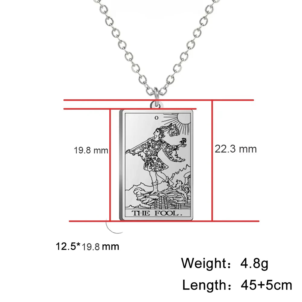 Stainless steel Dawapara Tarot Cards necklace with Major Arcana charms for women, featuring a divination amulet jewelry design.
