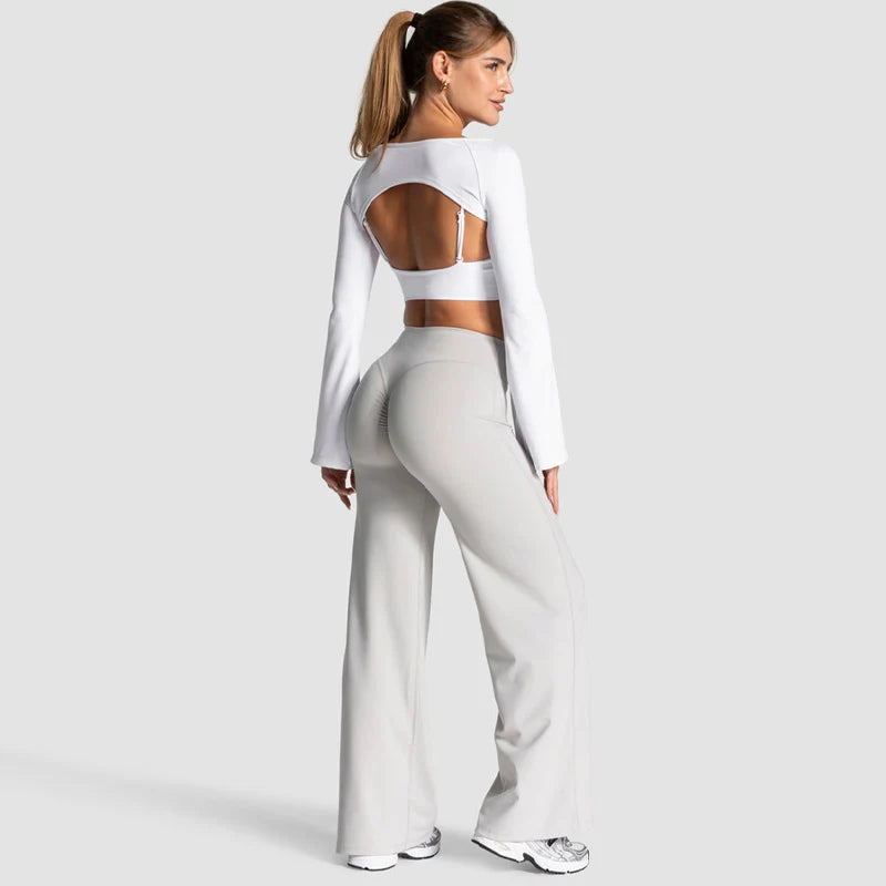 HSF Marketplace women's scrunch straight-leg pants with butt-lifting sculpting fit and wide-leg design