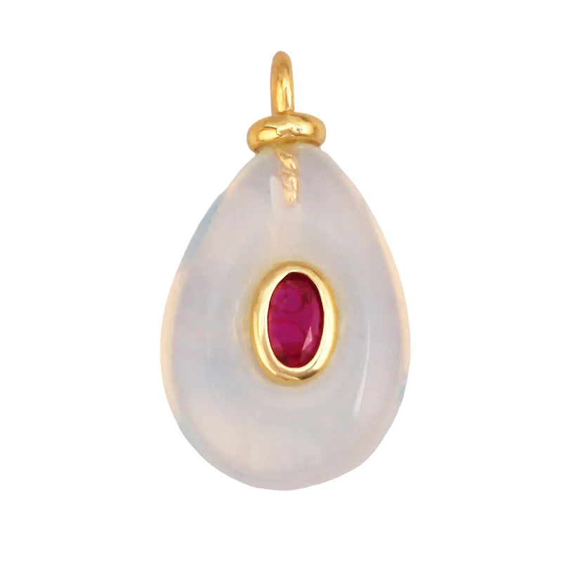 Jewelry charm pendant featuring jade agate, amethyst, amazonite, water grass, and lapis lazuli, 18K gold plated for necklace craft making