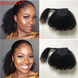 Mongolian Afro kinky curly human hair clip-in wrap-around ponytail extension in natural curls