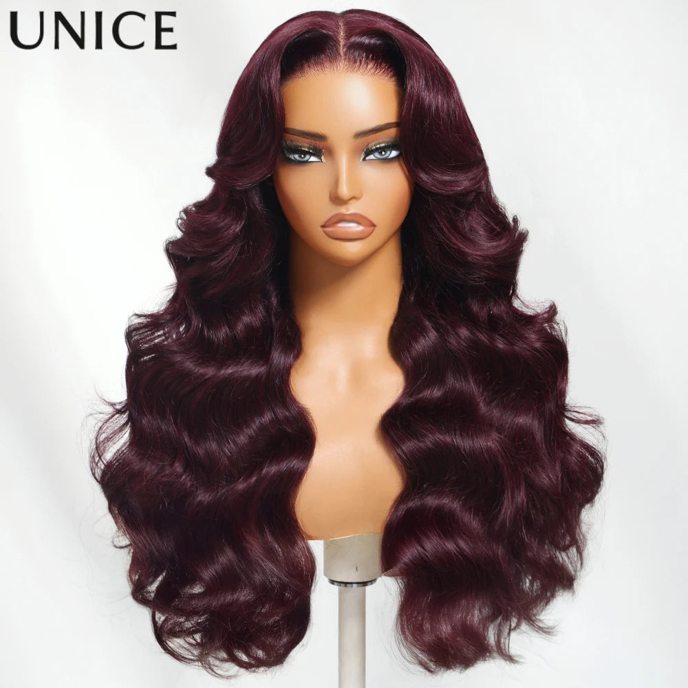 Black cherry loose wave human hair wig with bangs by HSF Marketplace