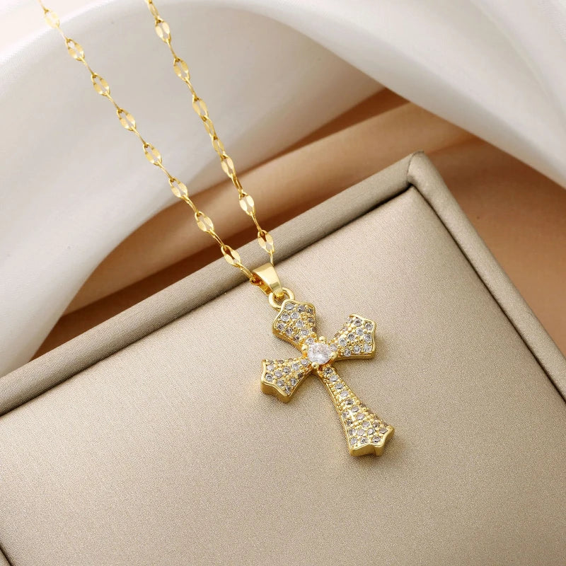 Retro cross clavicle chain necklace by HSF Marketplace featuring a simple pendant, stylish jewelry for holiday and fashion accessories.