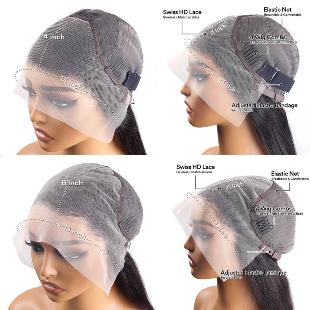 13x6 Glueless Brazilian Deep Wave Curly HD Lace Frontal Wig 250 Density Preplucked Water Resistant Human Hair for Women