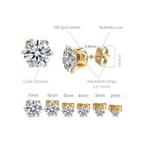 12 pairs white crystal stud earrings set, round and square zircon designs with golden stainless steel backs