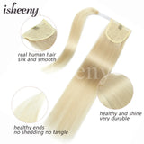 Isheeny straight human hair ponytail extension, natural Brazilian Remy hair, wrap clip-in style, 14-24 inches