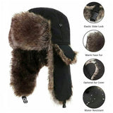 Women's faux fur trapper aviator hat with earflaps, warm winter Russian-style ski cap in brown