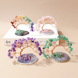 1pc Natural Crystal Lucky Tree Copper Wire Winding Amethyst Gravel With Agate Slice Base Home Decoration Money Trees