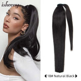 Isheeny straight human hair ponytail extension, natural Brazilian Remy wrap clip-in style in 14–24 inches