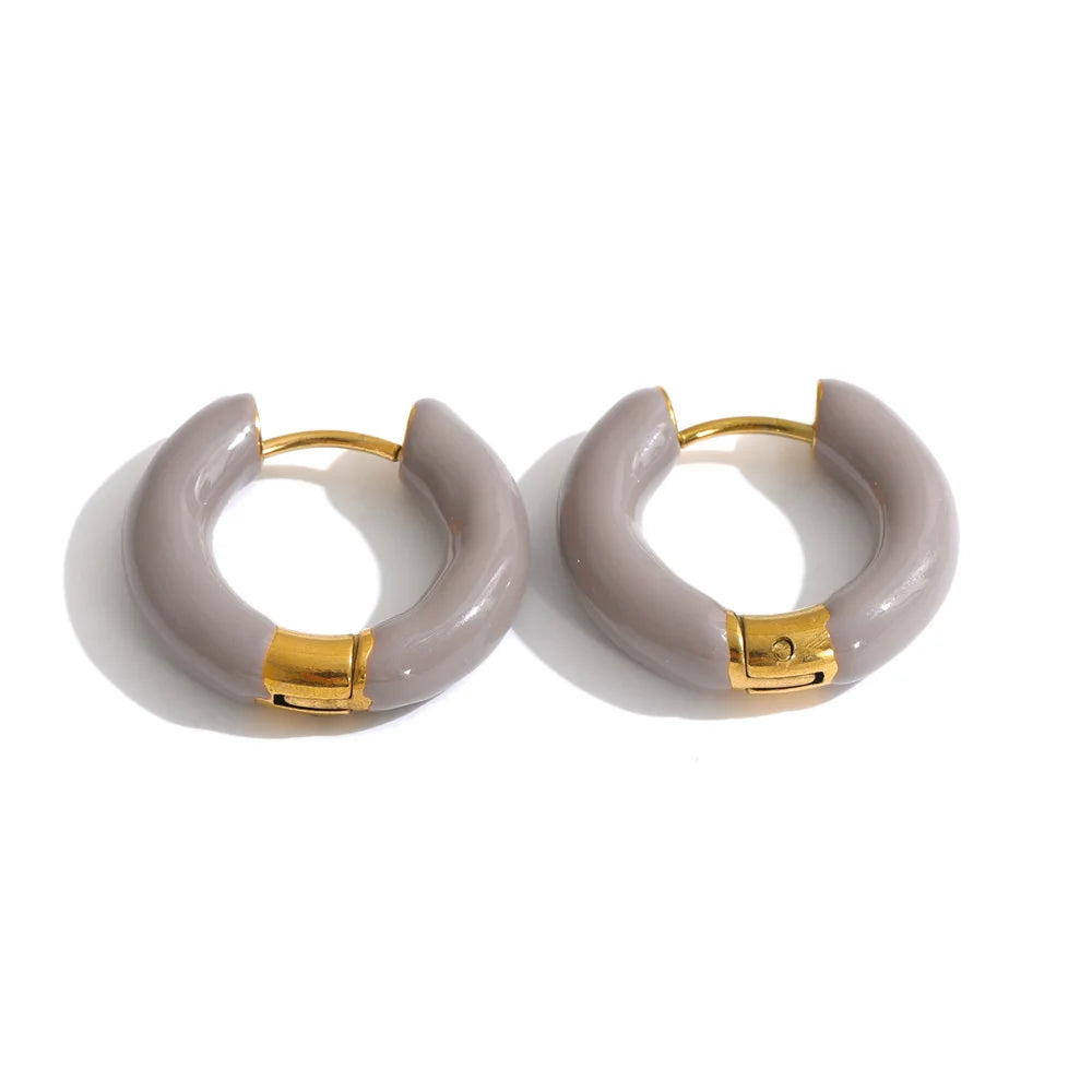 Minimalist stainless steel enamel hoop earrings in lavender and beige by HSF Marketplace