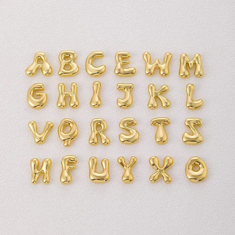 Golden stainless steel initial necklace for women and girls featuring chunky bubble letter pendant, trendy collar jewelry.