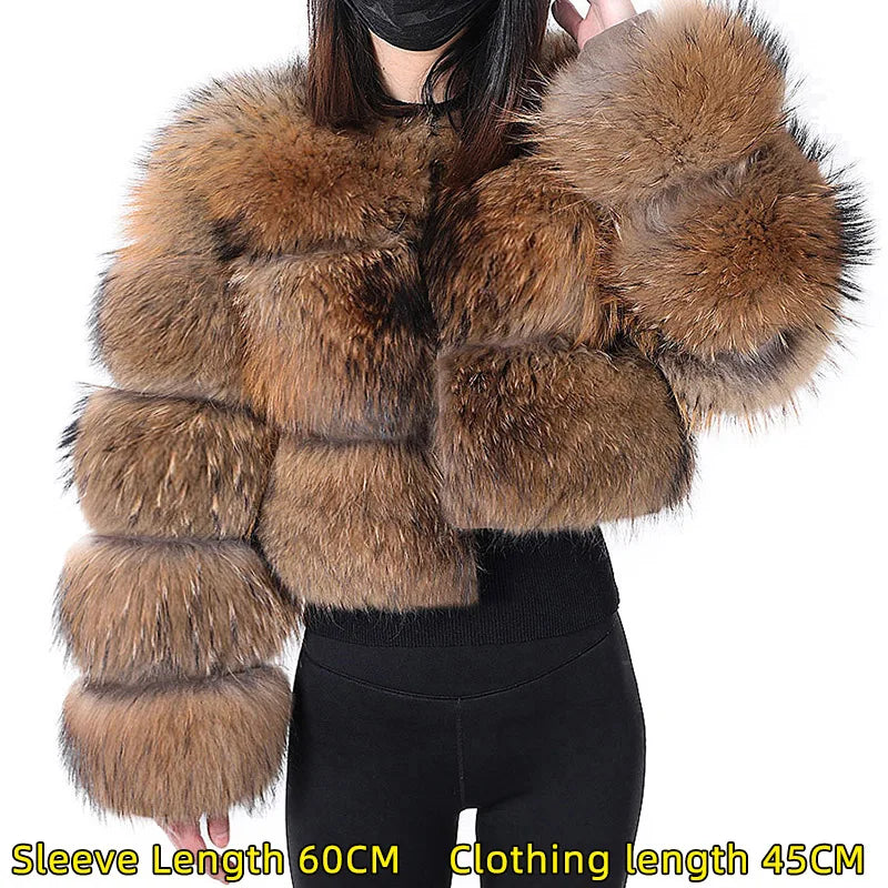 Women's luxury thick real raccoon fur coat by HSF Marketplace in plus sizes