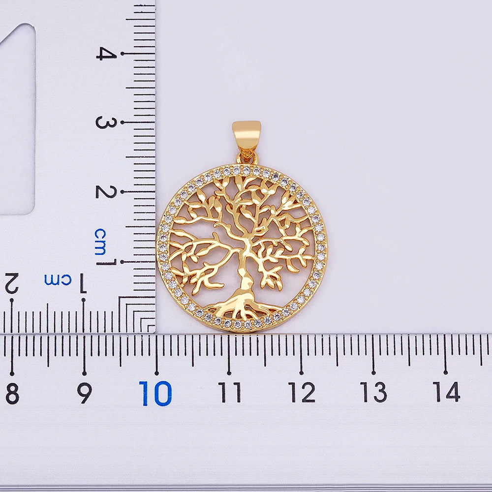 Gold plated Tree of Life necklace with crystal accents, featuring a zircon chain pendant for women, elegant fashion jewelry.