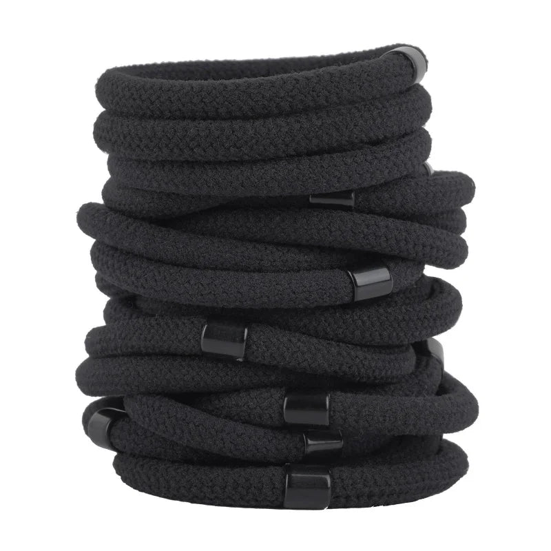 10Pcs/Bag Black Flocked Hair Ties Basic Elastic Hair Bands Soft No Damage Hair Rubber Ponytail Holders