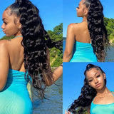 100g Brazilian human hair body wave drawstring ponytail extension, natural wave clip-in style in brown tones