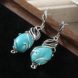 Bohemian turquoise drop earrings for women, vintage silver-style jewelry by HSF Marketplace