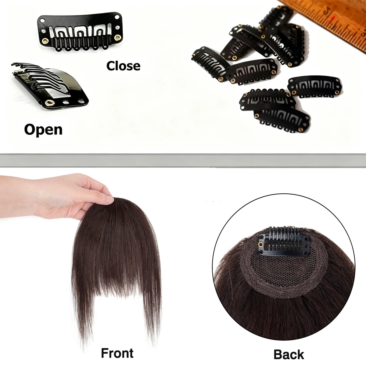 Wavy curly human hair messy bun ponytail with clip-in air bangs fringe for women