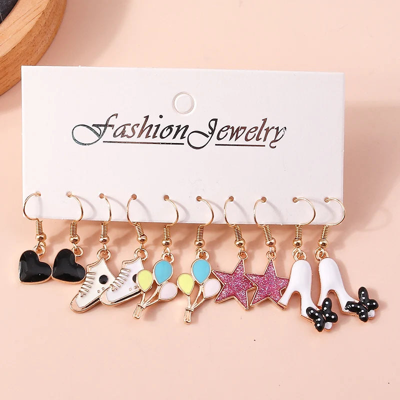 Cute donut resin dangle earring set, 10-piece jewelry collection in assorted colorful designs