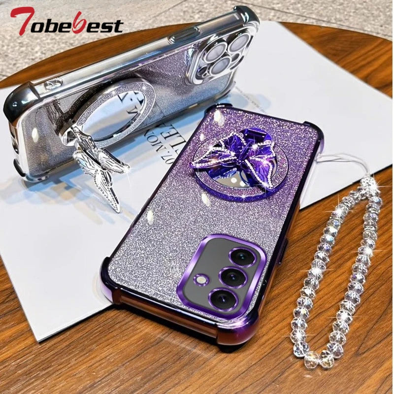 Butterfly mirror crystal bracelet case for Samsung Galaxy A Series phones by HSF Marketplace