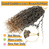14-inch faux locs crochet hair with curly ends, pre-looped synthetic goddess locs for black women, boho crochet braiding hair pack