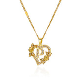 Gold stainless steel heart initial letter necklace for women, featuring an alphabet pendant on a chain, perfect for birthday jewelry.