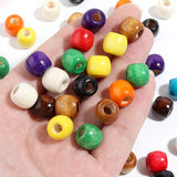 50-100Pcs Natural Wooden Beads Colorful Barrel Shaped Wood Beads Big Hole Loose Beads For Jewelry Making DIY Hair Accessories