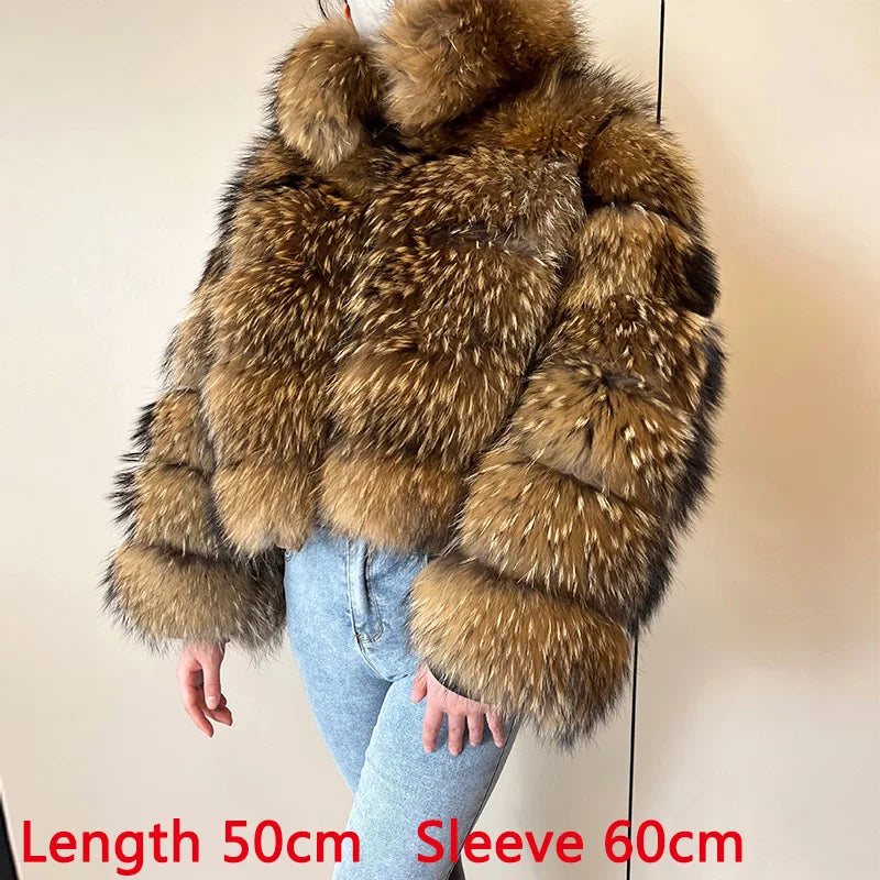 Women's luxury thick real raccoon fur coat in plus sizes by HSF Marketplace