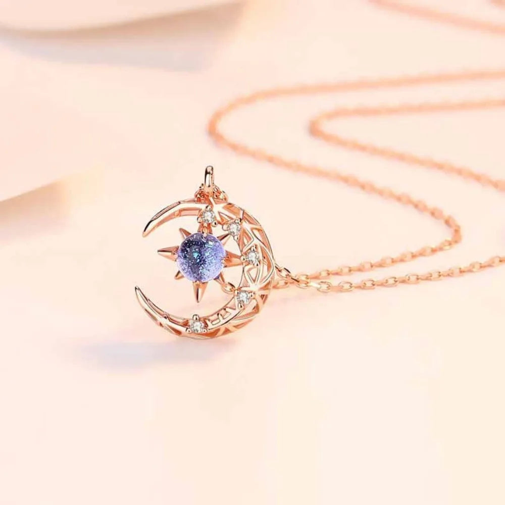 LATS Star Moon Pendant Necklace for Women, simple clavicle chain jewelry with star and moon design, fashion accessory.