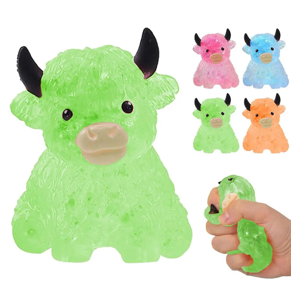 Glitter Highland Cow Squishy Toy Stress Relief Toy Anxiety Relief Fidget Toy Sensory Toy for ADHD Squeezing Stress Relief Gift