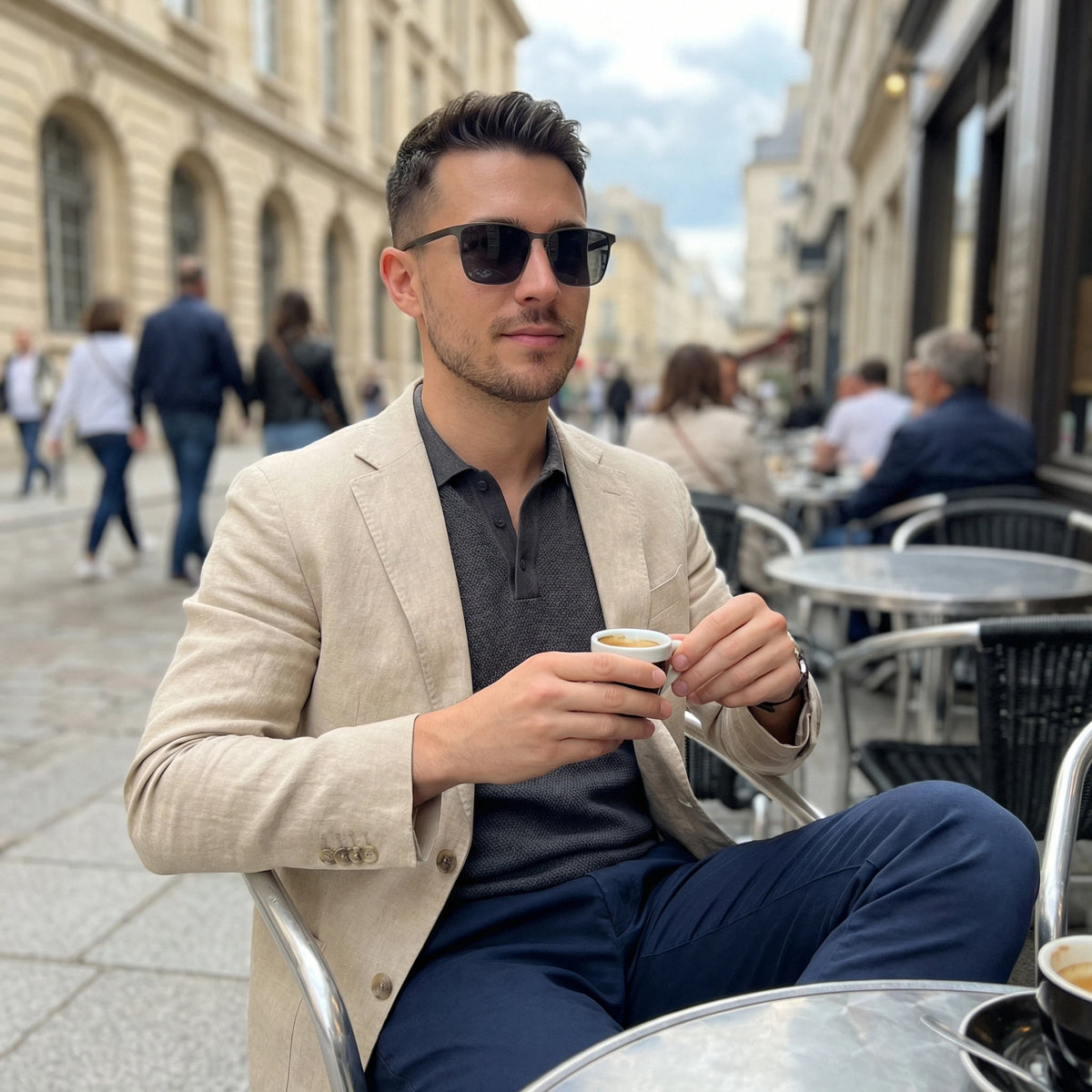 Unisex polarized UV400 sunglasses with thin metal square frames, ideal for outdoor sports and cycling.